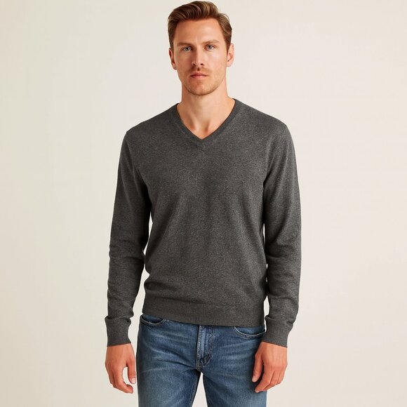 Hugo Boss Other - Hugo Boss Black Label Gray V-Neck Slim Fit 100% Cotton Designer Sweater Size L